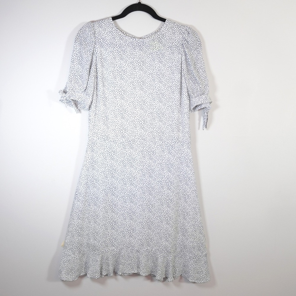 Banana Republic Polka Dot Midi Dress White Black Puff Sleeve Ruffle Hem Size 8